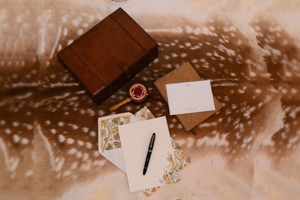 Leather box, wax seal and personalised stationery